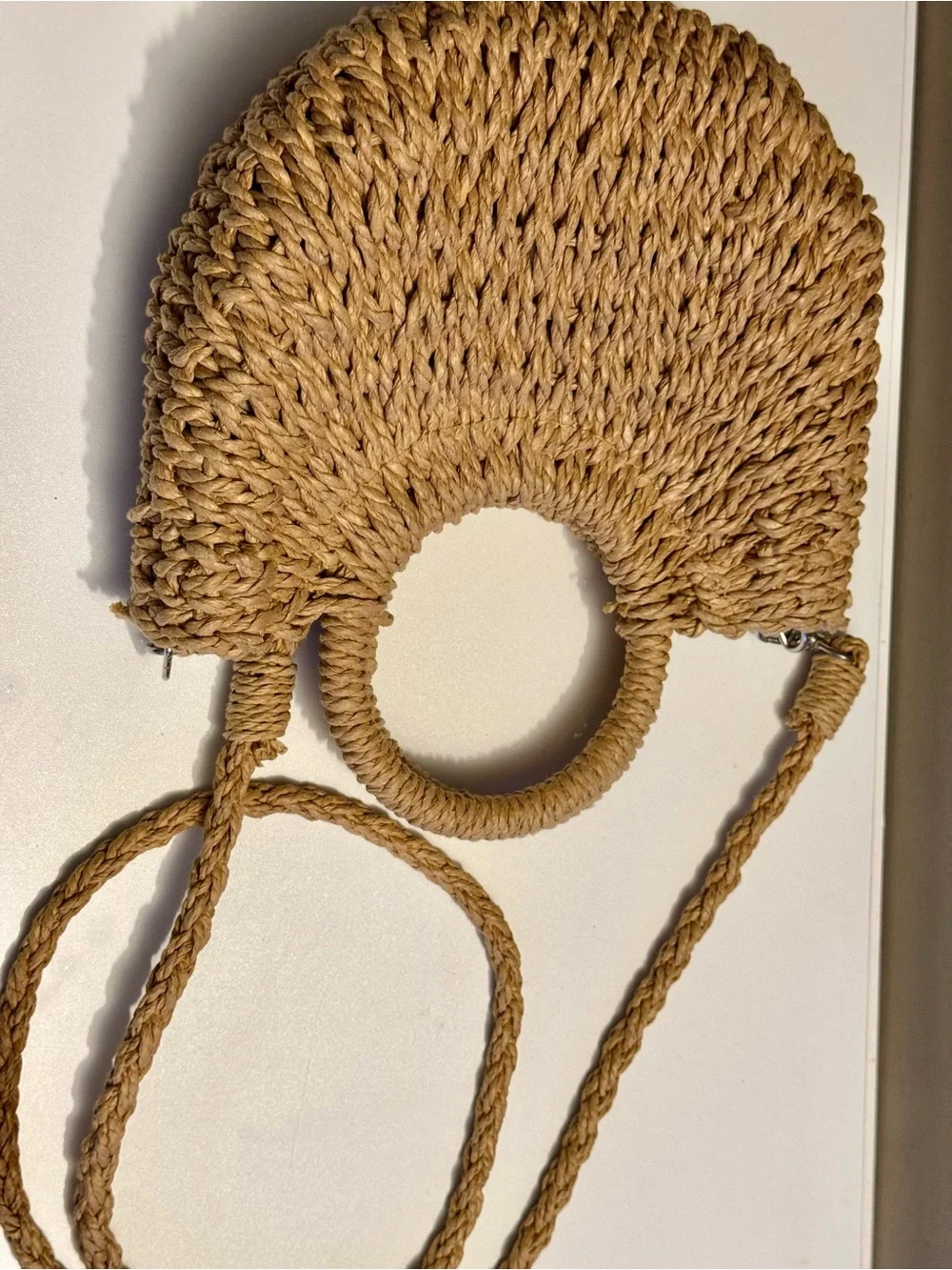Woven Straw Crescent Tote Bag - Natural